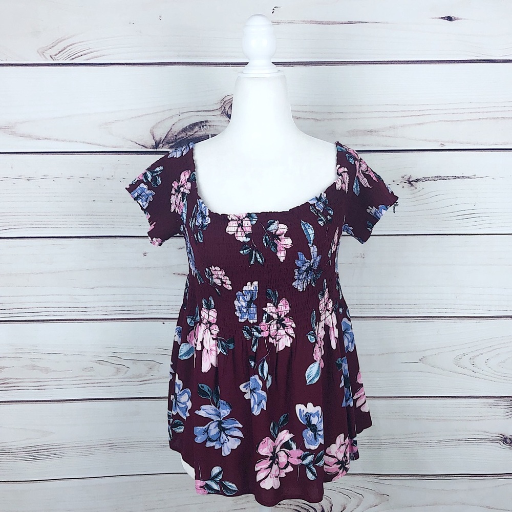 Kendall & Kylie Purple Floral Off the Shoulder Top - Picture 2 of 8